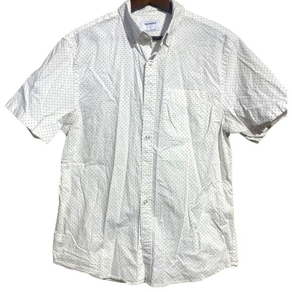 Old Navy White with black polka dots short sleeve button front shirt Men's Med - Picture 1 of 3
